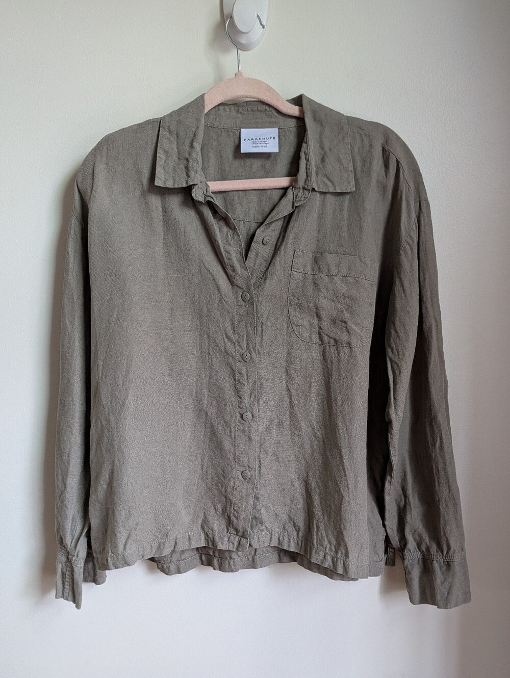 PARACHUTE Beige Linen Oversized Minimalist Contemporary Button-Up Shirt Small - Picture 2 of 12